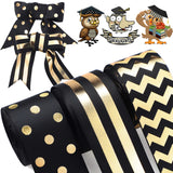 WILLBOND 3 Rolls 1-1/2 Inch Black and Gold Christmas Ribbon 15 Yards Grosgrain Striped Wrapping Ribbon for Christmas Wreath Maki