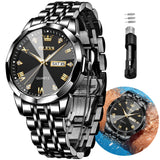 Olevs Original Men'S Diamond Watch Analog Quartz Stainless Steel Calendar Business Dress Watch With Luminous Waterproof Casual W