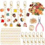 AUGSUN 189Pcs Fall Keychain Making Kit, Autumn Charm Jewelry Chain Making Crafts, 60 Thanksgiving Charms 12 Keychain Clips Hooks