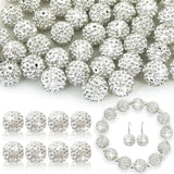 White Rhinestone Beads 12mm for Jewelry Making - 50pcs Bling Sparkle Shiny Pave Round Disco Rhinestone Beads for Friendship Brac