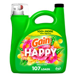 Gain Liquid Laundry Detergent, Happy, HE Compatible, 154 fl oz, 107 Loads