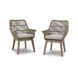 Signature Design by Ashley Beach Front Casual Outdoor Wood-Look Arm Chair with Cushion, 2 Count, Brown