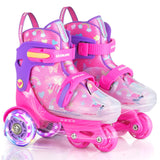 Kids Roller Skates for Beginners - ZOOBLISS 4 Adjustable Sizes Tri-Wheel Skates for Girls and Boys Ages 3-7, Toddler Roller Skat