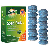 18 pack Steel Wool Soap Pads by SCRUBIT Metal Scouring Cooktop Cleaning Pads used for Dishes, Pots, Pans, and Ovens PreSoap