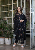 Wedani Silk Blend Floral Printed Kurta Set With Dupatta For Women Black,BLACK,M,Silk Blend,A-Line,