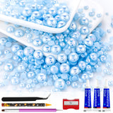 60g Light Blue AB Flatback Half Round Pearls Mixed Size 3-10mm Resin Craft Beads for Nail Art, Face Gems, DIY Jewelry Making