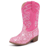 LAURMOSA Girls Pink Sparkle Cowboy Boots Kids Western Boots for Little Girls Childrens Cowgirl Boots Classic Embroidered Zip Poi