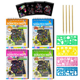 Promote Rainbow Scratch Art Notepads Set 4 Rainbow Scratch Notebooks (10 Sheets Each) + 4 Wooden Stylus Pens & 4 Drawing Stenc