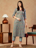 Anni Designer Women'S Cotton Blend Straight Printed Kurta With Pant (Balajyoti Blue_S_Blue_Small),Blue,S,,,