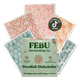 FEBU Swedish Dishcloths for Kitchen | 5 Pack Stamps Reusable Paper Towels Washable | Swedish Dish Towels | Non-Scratch Cellulose