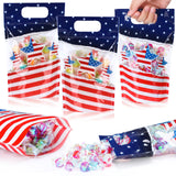 Fuutreo 50 Pcs 4th of July Gift Bags Clear Independence Day Sealed Pouches with Handles Resealable Patriotic Plastic Bag for Mem