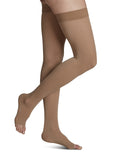 SIGVARIS Womens Essential Opaque 860 Open Toe ThighHighs w/Grip Top 3040mmHg Medium Short Black