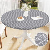 Spotjoy Round Vinyl Table Cloth 57 - 68, Waterproof Elastic Fitted Tablecloth with Flannel Backing, Plastic Table Cover for Picn