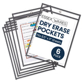 Essex Wares - 6 Pack, Gray, Dry Erase Pocket Document Protectors, 10 Wide x 13.5 Tall - Clear Plastic Sleeves - Reusable & Easy