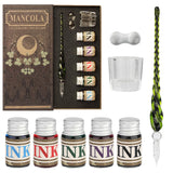 mancola Glass Ink Set, Handmade Crystal Calligraphy Pen with 5 Colorful Indian Inks, 1 Pen Holder, 1 Cleaning Cup, Ink Drip Tool