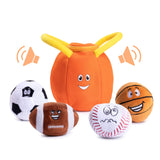 Plush Creations Talking Sports Plush Bag with 4 Talking Soft Plush Balls. Sport Set Includes Plush Sports Bag Plush Basketball P