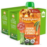 Happy Baby Organics Savory Blends Stage 2 Baby Food, Squash Chickpeas & Spinach with Avocado Oil + Sage, 4 Ounce Pouch (Pack of