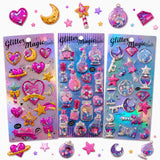 Funblast Kawaii Stickers Set Set Of 3 Glitter Stickers For Kids, Cute 3D Stickers For Girls, Aesthetic Foam Sticker For Kids,
