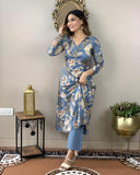 Anni Designer Women'S Rayon Straight Printed Kurta With Pant Set (Dhun Blue_S_Blue_Small),Blue,S,Rayon,Regular,Kurta & Pant Set