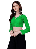 Vihu Fashion Women'S Satin Silk V Neck Full Sleeve Stylish Saree Blouse Green(Tanya 3 Green)