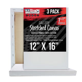 U.S. Art Supply 12 x 16 inch Gallery Depth 1-1/2 Profile Stretched Canvas, 3-Pack - 12-Ounce Acrylic Gesso Triple Primed, Profes