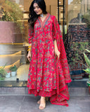 Anni Designer Women'S Rayon Viscose Anarkali Printed Kurta With Palazzo & Dupatta (Cia Pink-Vks01_L_Pink_Large),Pink,L,,,