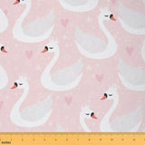 Feelyou Cartoon Swan Upholstery Fabric, Cute Swan Crown Printd Fabric by The Yard, Polka Dots Decorative Fabric,Wild Animals Pat
