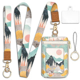 Sunrise Mountain Lanyard Wallet with ID Badge Holder, Small RFID Wallet Women Keychain Wristlet, Slim Credit Card Holder with Zi