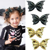 Halloween Bat Wing Hair Bows for Girls - 4PCS Glitter Faux Leather Hair Clips, Cute Halloween Hair Accessories for Kids Toddlers