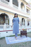Anni Designer Women'S Cotton Blend Traditional Straight Printed Kurta With Pant Set (Thaya Blue-Jan40_Xl_Blue_X-Large),Blue,XL,Cotton Blend,Regular,Pants