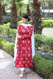 Gosriki Women'S Cotton Blend Anarkali Printed Kurta With Pant & Dupatta (Vanmati Red-Nw-Gs_L_Red_Large),Red,,B0D5VK8WD3