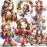 1 Pack Of Stickers Hippie Cute Girl Series Stickers Hand Account Stickers Decorative Handmade Stickers Decorative Scrapbook Diar