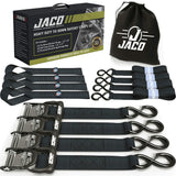 JACO Heavy Duty Ratchet Straps 1.6 inch x 8 ft (4 Pack) | Tie Down Kit with Soft Loops 5,208 lbs (Black)