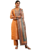 Libas Womens Yoke Design Silk Blend Straight Kurta With Trousers And Dupatta
