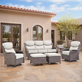 Swivel Patio Chairs Sofa Set of 6-6 Thick Cushion - Wicker Outdoor Swivel Rocker Patio Chair,Sofa/Glass Coffee Table, High Back