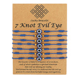 7-Knot Blue Evil Eye Handmade Bracelet Set of 7, Rakhi for Brother, Bhaiya | Adjustable Good Luck Protection Bracelet, Lucky Kabbalah for Men and Women