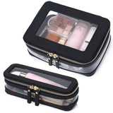 Pinkmik Clear Makeup Bag with Brush Case Travel Toiletry Bag Waterproof Cosmetic Organizer Car Essentials for Women (Black, M+SL