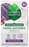 Seventh Generation, Fabric Softener Sheets Lavender, 80 Count
