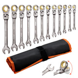 VEVOR Flex-Head Ratcheting Wrench Set, 12-Piece SAE Sizes, 72 Teeth, Cr-V Steel Ratchet Flexible Combination Wrench Set with Rol