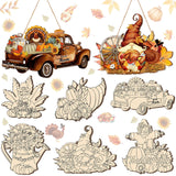 Chunful 6 Sets Paintable Thanksgiving Ornaments Fall Unfinished Wood Crafts to Paint Turkey Wood Crafts for Painting Pumpkin Gno