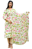Anni Designer Women'S Rayon Blend Straight Printed Kurta With Pant & Dupatta (Kumud Cream-Vks03_M_Cream_Medium),Cream,M