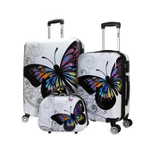 World Traveler Womens Butterfly Luggage, 3Piece Set