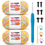 3 Pack Rainbow Beginner Crochet Yarn for Crocheting and Knitting Multicolor Cotton Crochet Yarn for Beginners(Pastel Rainbow)