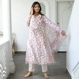 Gosriki Women'S Cotton Blend Straight Printed Kurta With Pant & Dupatta (Mogri White-Gs_L_White_Large),White,,B0CQCKPDPN