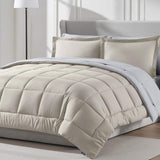 Nestl 7 Piece Queen Comforter Set - Beige Reversible Bed in a Bag - Complete Queen Size Bedding Set with Sheets, Pillowcases and