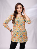 Smowkly Ethnic Kurta || Printed Cotton Kurta || Womens Casual Wear || Colorful Traditional Top || Comfortable Womens Fashion || Stylish Ethnic Clothing (1447_Beige_Xl)