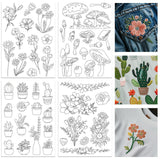 ORIGACH 4 Sheets Large Water Soluble Embroidery Patterns Stabilizers - Pre-Printed Floral, Plants, Mushroom & Bonsai Designs - S