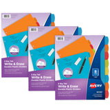 Avery Big Tab Write & Erase Durable Plastic Dividers, 8Tab Set, Multicolor Brights, 3 Sets (21210)