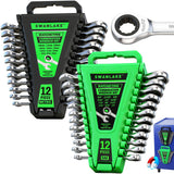 24-Piece Combination Ratchet Wrench Set, Metric (6-18mm) & SAE (1/4-3/4) Wrenches Set, 12-Point 72-Tooth Ratchet Spanners wi