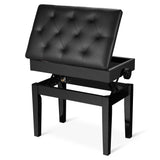 AW Adjustable Piano Bench with Storage Black Wooden Keyboard Stool Seat Leather Cushion Paino Chair for Piano Shop Music School